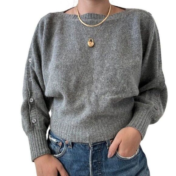 Vintage 1980s Womens Gray Angora Wool Blend Cropped Fuzzy Soft Sweater sz M - Picture 1 of 8